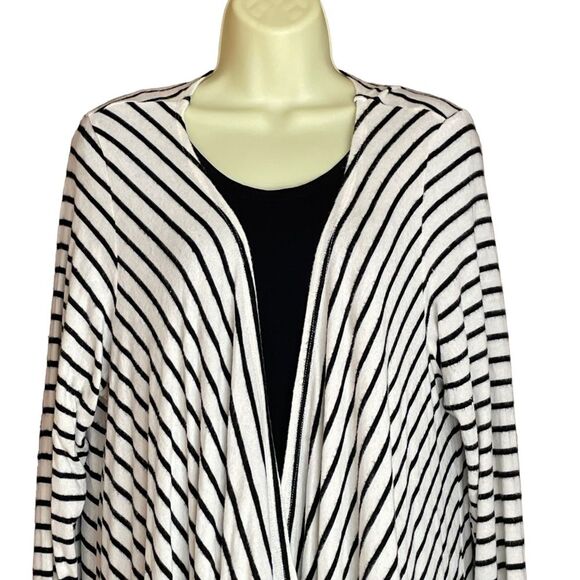 Canari Longline Black Off White Stripe Open Drape Sweater Cardigan, size 3XL - Picture 3 of 7
